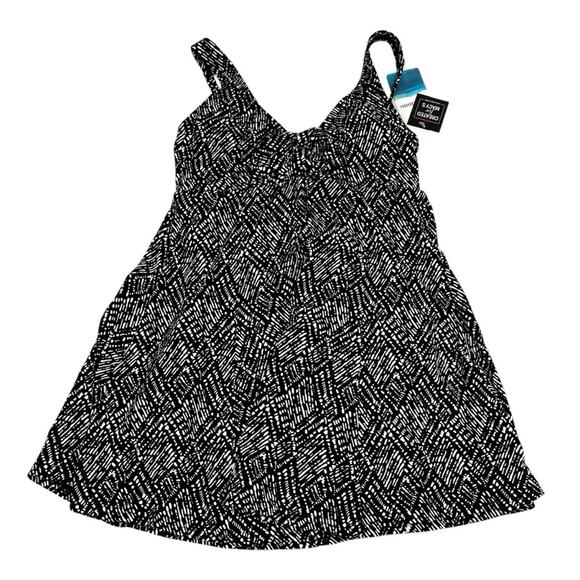 Swim Solutions Bow Front Swim dress black white - 8 - Picture 3 of 15